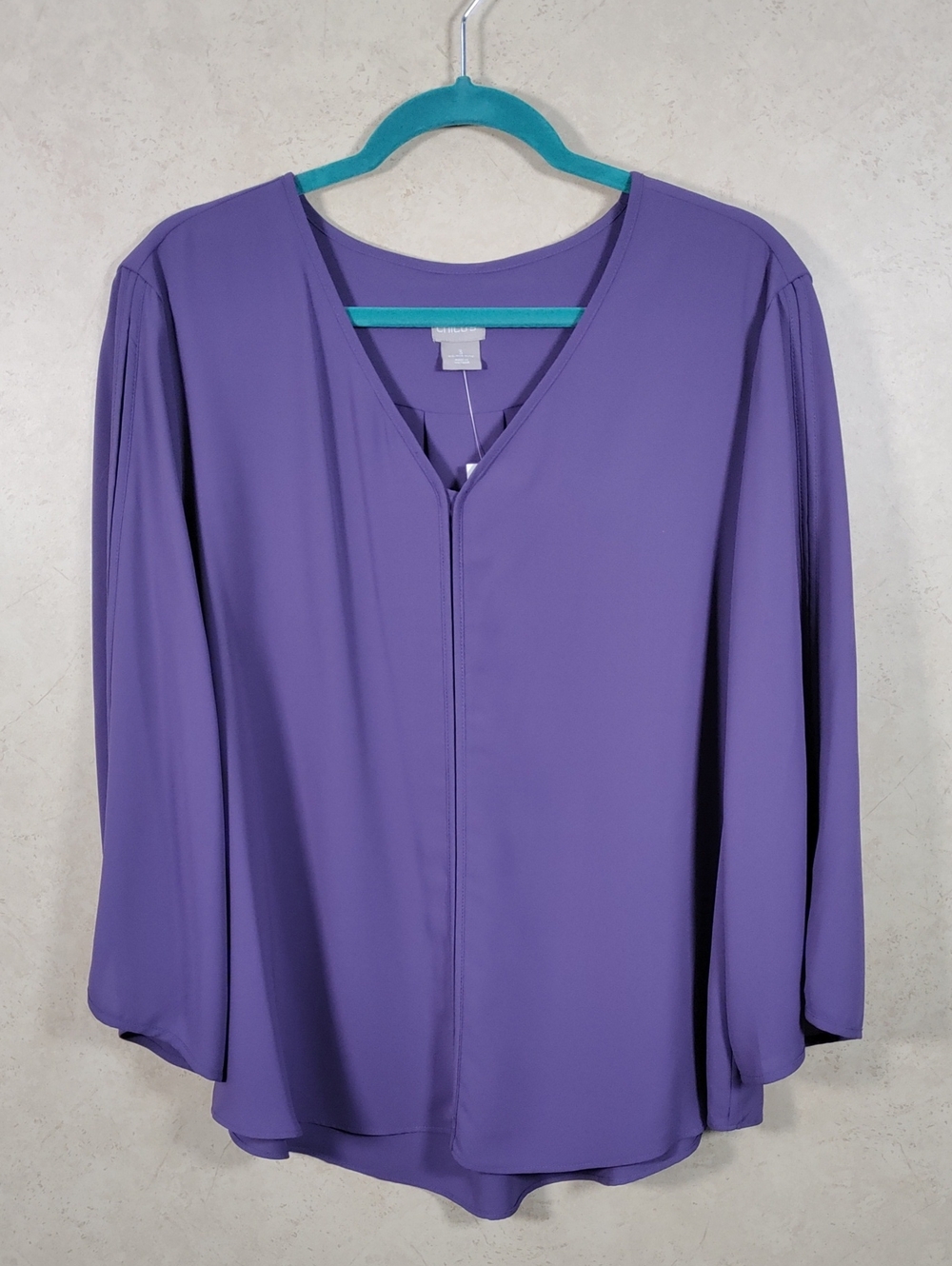 H287 Chico's Purple V-Neck Seam Detail Blouse 3 XL NWT
